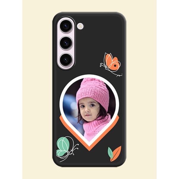 Upload Pic With Simple Butterly Design On Space Black Personalized Soft Matte Phone Covers -Samsung Galaxy S23 Plus 5G Upload Pic With Simple Butterly Design On Space Black Personalized Soft Matte Phone Covers -Samsung Galaxy S23 Plus 5G