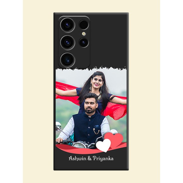 Pin Color Love Shaped Ribbon Design with Text on Space Black Custom Soft Matte Phone Back Cover - Samsung Galaxy S23 Ultra 5G