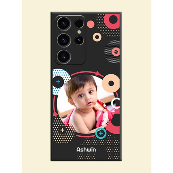 Multicoloured Round Image on Personalised Space Black Soft Matte Cases - Samsung Galaxy S23 Ultra 5G Multicoloured Round Image on Personalised Space Black Soft Matte Cases - Samsung Galaxy S23 Ultra 5G