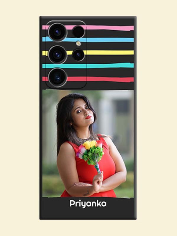 Multicolor Lines with Image on Space Black Personalized Soft Matte Phone Covers - Samsung Galaxy S23 Ultra 5G