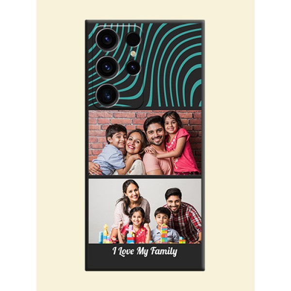 Wave Pattern with 2 Image Holder on Space Black Personalized Soft Matte Phone Covers - Samsung Galaxy S23 Ultra 5G Wave Pattern with 2 Image Holder on Space Black Personalized Soft Matte Phone Covers - Samsung Galaxy S23 Ultra 5G