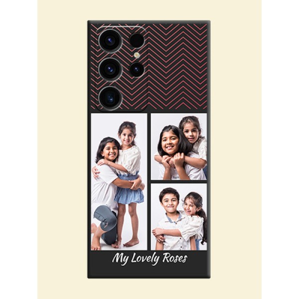Wave Pattern with 3 Image Holder on Space Black Custom Soft Matte Back Cover - Samsung Galaxy S23 Ultra 5G Wave Pattern with 3 Image Holder on Space Black Custom Soft Matte Back Cover - Samsung Galaxy S23 Ultra 5G