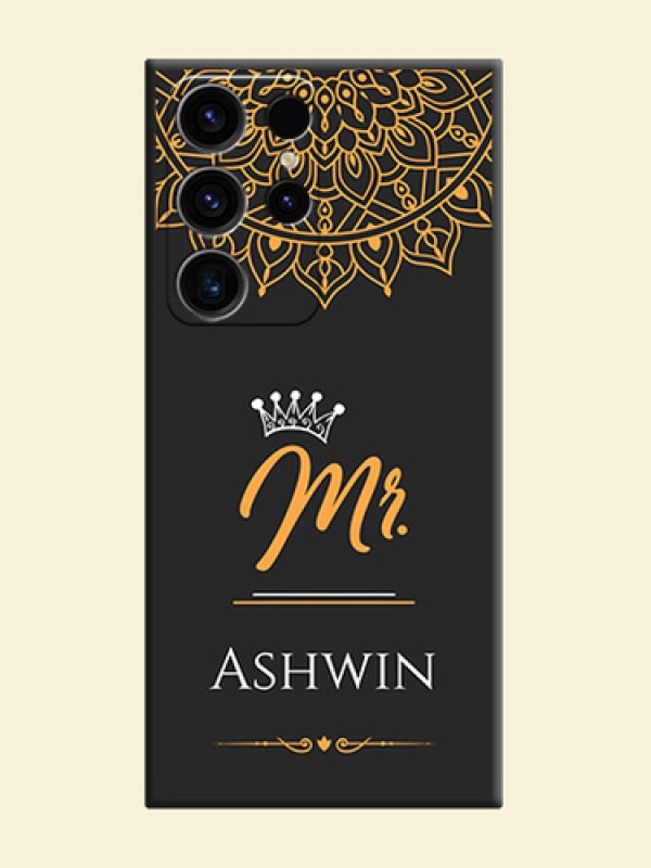 Mr Name with Floral Design  on Personalised Space Black Soft Matte Cases - Samsung Galaxy S23 Ultra 5G