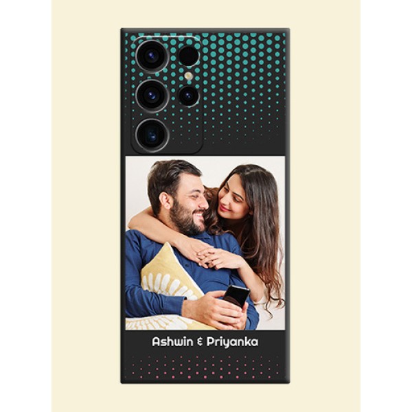 Faded Dots with Grunge Photo Frame and Text on Space Black Custom Soft Matte Phone Cases - Samsung Galaxy S23 Ultra 5G Faded Dots with Grunge Photo Frame and Text on Space Black Custom Soft Matte Phone Cases - Samsung Galaxy S23 Ultra 5G