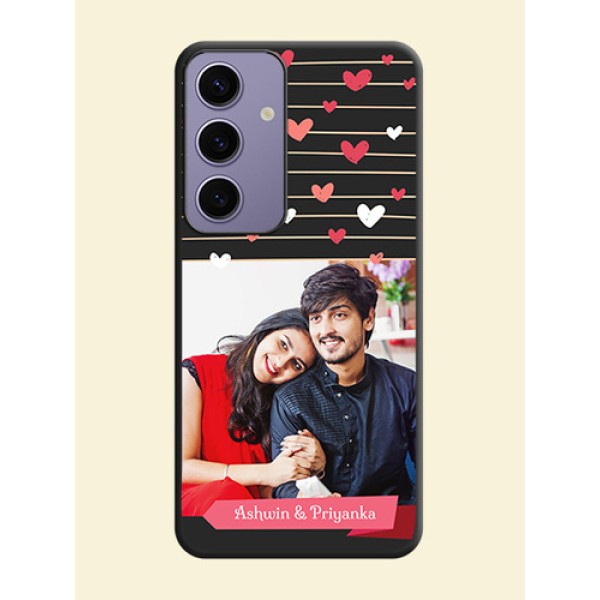 Love Pattern with Name on Pink Ribbon - Photo on Space Black Soft Matte Back Cover - Galaxy S24 5G Love Pattern with Name on Pink Ribbon - Photo on Space Black Soft Matte Back Cover - Galaxy S24 5G