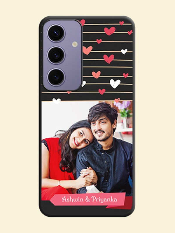 Love Pattern with Name on Pink Ribbon - Photo on Space Black Soft Matte Back Cover - Galaxy S24 5G