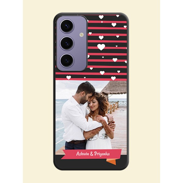 White Color Love Symbols with Pink Lines Pattern on Space Black Custom Soft Matte Phone Cases - Galaxy S24 5G