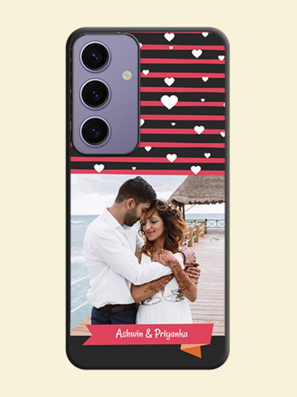 White Color Love Symbols with Pink Lines Pattern on Space Black Custom Soft Matte Phone Cases - Galaxy S24 5G