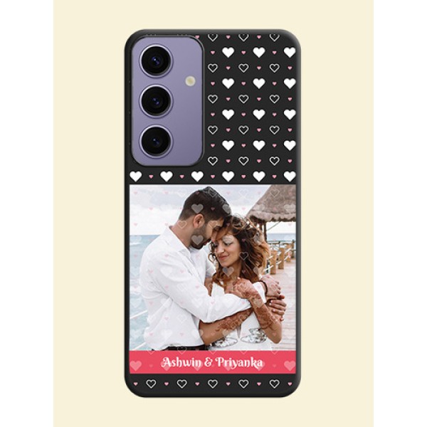 White Color Love Symbols with Text Design - Photo on Space Black Soft Matte Phone Cover - Galaxy S24 5G
