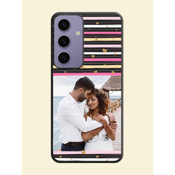 Multicolor Lines and Golden Love Symbols Design - Photo on Space Black Soft Matte Mobile Cover - Galaxy S24 5G