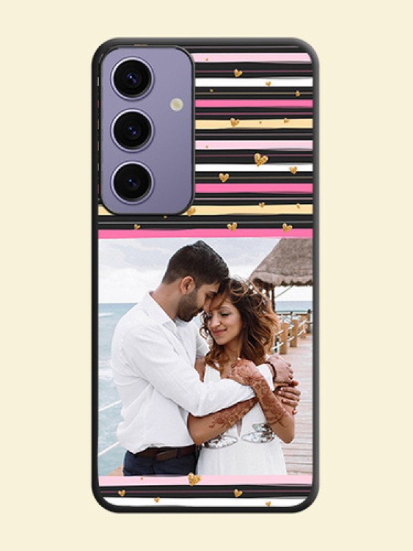 Multicolor Lines and Golden Love Symbols Design - Photo on Space Black Soft Matte Mobile Cover - Galaxy S24 5G
