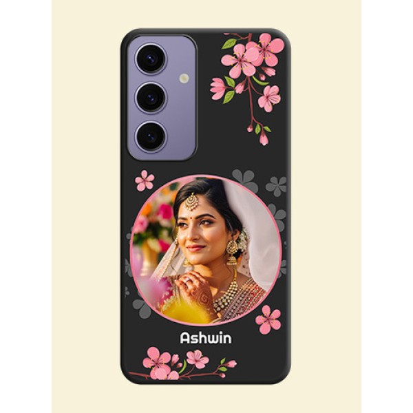 Round Image with Pink Color Floral Design - Photo on Space Black Soft Matte Back Cover - Galaxy S24 5G Round Image with Pink Color Floral Design - Photo on Space Black Soft Matte Back Cover - Galaxy S24 5G