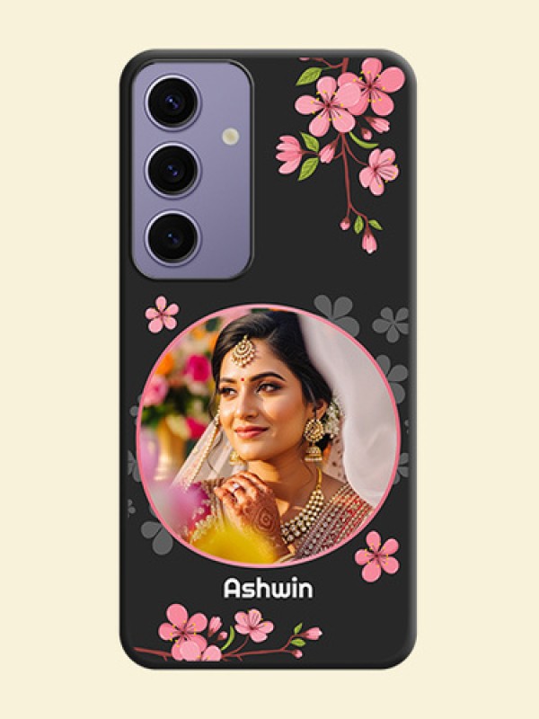 Round Image with Pink Color Floral Design - Photo on Space Black Soft Matte Back Cover - Galaxy S24 5G