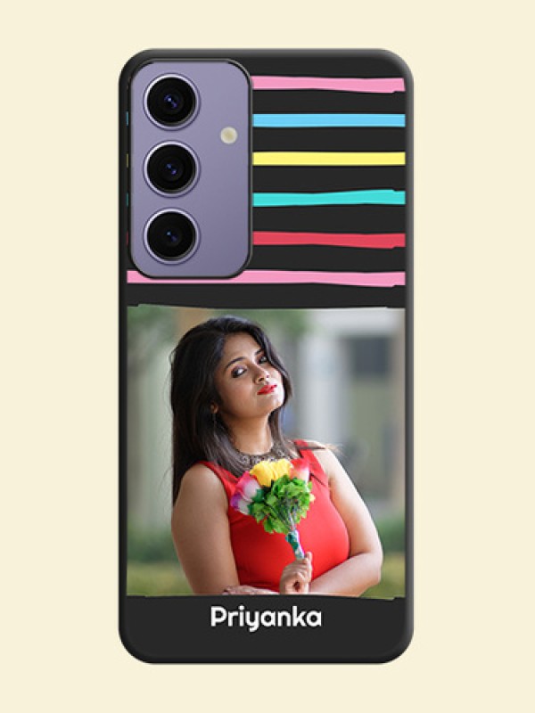Multicolor Lines with Image on Space Black Personalized Soft Matte Phone Covers - Galaxy S24 5G
