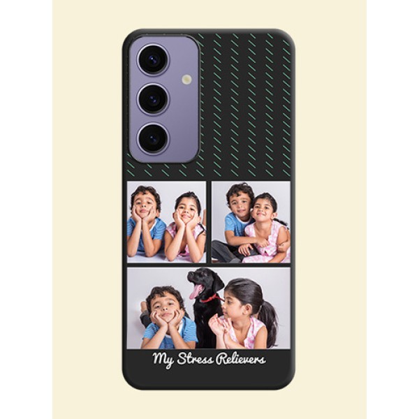 Cross Dotted Pattern with 2 Image Holder on Personalised Space Black Soft Matte Cases - Galaxy S24 5G Cross Dotted Pattern with 2 Image Holder on Personalised Space Black Soft Matte Cases - Galaxy S24 5G