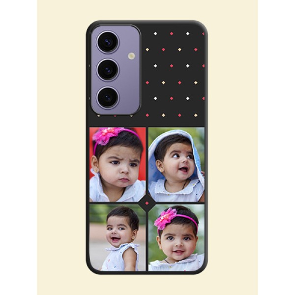 Multicolor Dotted Pattern with 4 Image Holder on Space Black Custom Soft Matte Phone Cases - Galaxy S24 5G Multicolor Dotted Pattern with 4 Image Holder on Space Black Custom Soft Matte Phone Cases - Galaxy S24 5G