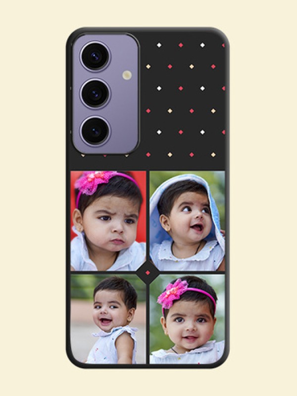 Multicolor Dotted Pattern with 4 Image Holder on Space Black Custom Soft Matte Phone Cases - Galaxy S24 5G