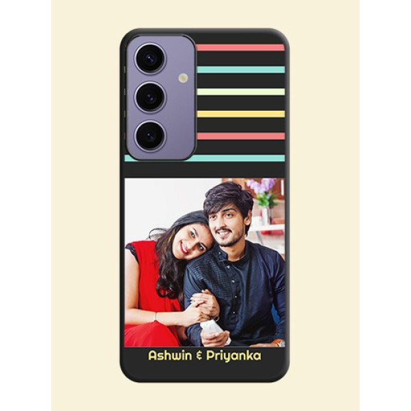 Color Stripes with Photo and Text - Photo on Space Black Soft Matte Mobile Case - Galaxy S24 5G Color Stripes with Photo and Text - Photo on Space Black Soft Matte Mobile Case - Galaxy S24 5G