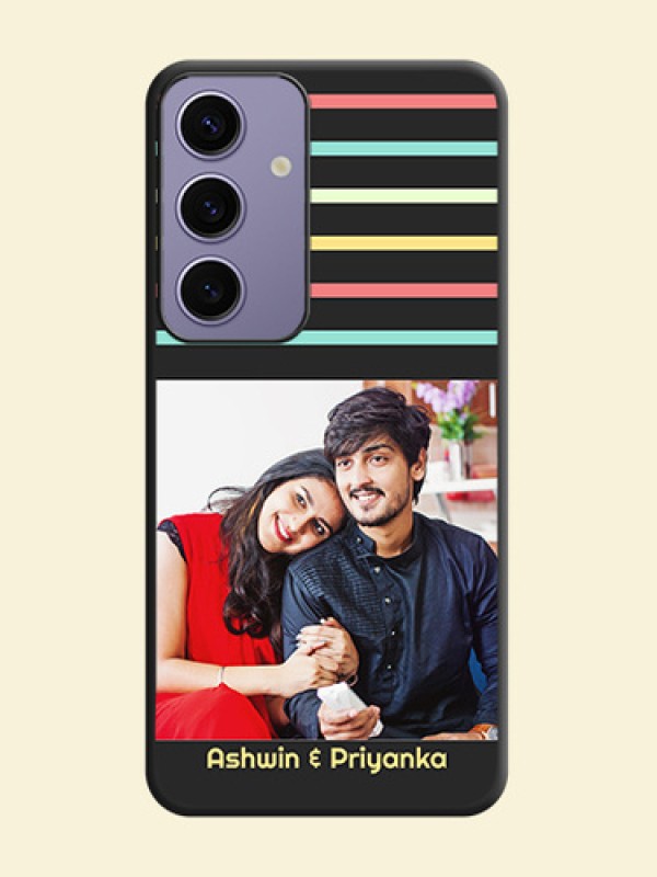 Color Stripes with Photo and Text - Photo on Space Black Soft Matte Mobile Case - Galaxy S24 5G