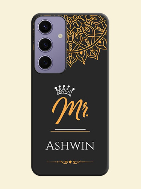 Mr Name with Floral Design on Personalised Space Black Soft Matte Cases - Galaxy S24 5G