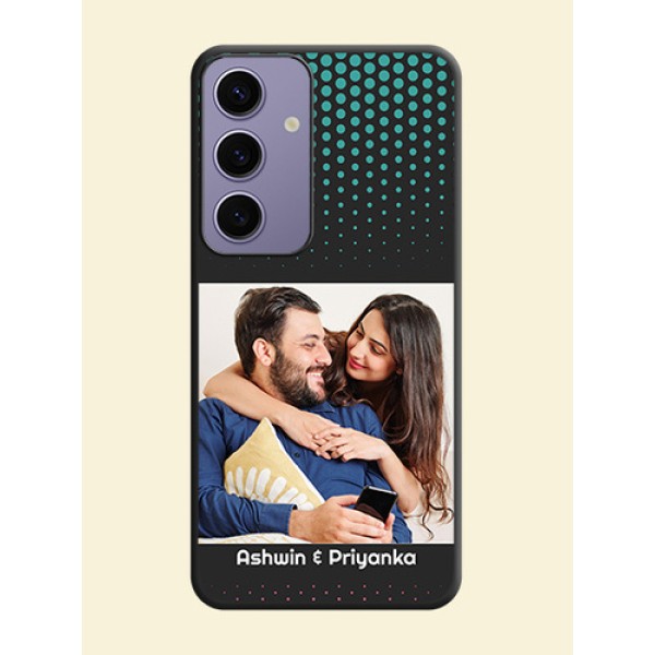 Faded Dots with Grunge Photo Frame and Text on Space Black Custom Soft Matte Phone Cases - Galaxy S24 5G Faded Dots with Grunge Photo Frame and Text on Space Black Custom Soft Matte Phone Cases - Galaxy S24 5G