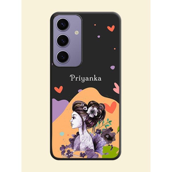 Namecase For Her With Fancy Lady Image On Space Black Personalized Soft Matte Phone Covers - Galaxy S24 5G Namecase For Her With Fancy Lady Image On Space Black Personalized Soft Matte Phone Covers - Galaxy S24 5G