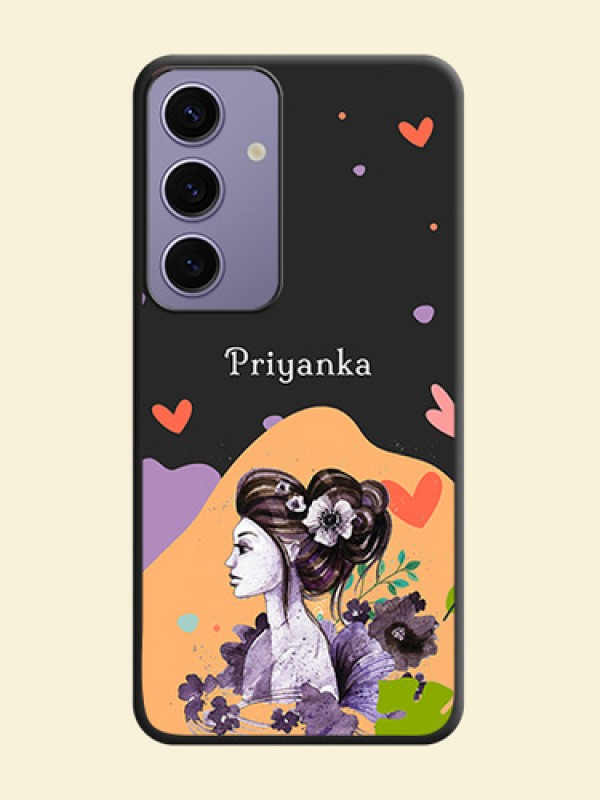 Namecase For Her With Fancy Lady Image On Space Black Personalized Soft Matte Phone Covers - Galaxy S24 5G