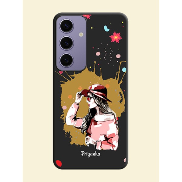 Mordern Lady With Color Splash Background With Custom Text On Space Black Personalized Soft Matte Phone Covers - Galaxy S24 5G