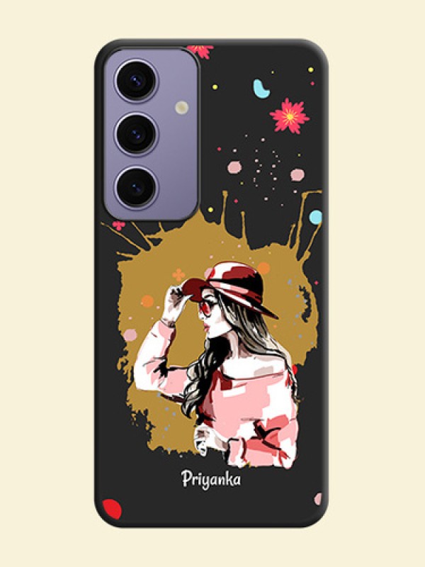 Mordern Lady With Color Splash Background With Custom Text On Space Black Personalized Soft Matte Phone Covers - Galaxy S24 5G