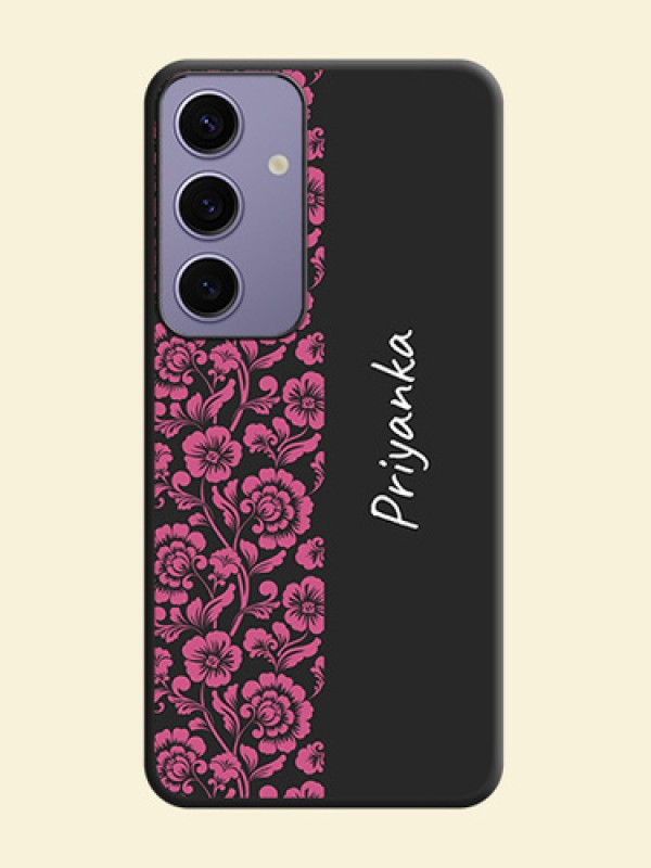 Pink Floral Pattern Design With Custom Text On Space Black Personalized Soft Matte Phone Covers - Galaxy S24 5G