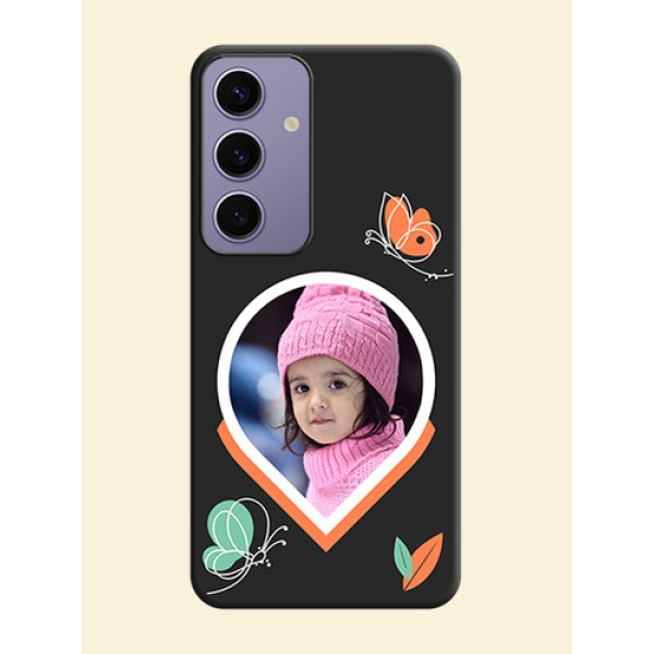 Upload Pic With Simple Butterly Design On Space Black Personalized Soft Matte Phone Covers - Galaxy S24 5G Upload Pic With Simple Butterly Design On Space Black Personalized Soft Matte Phone Covers - Galaxy S24 5G