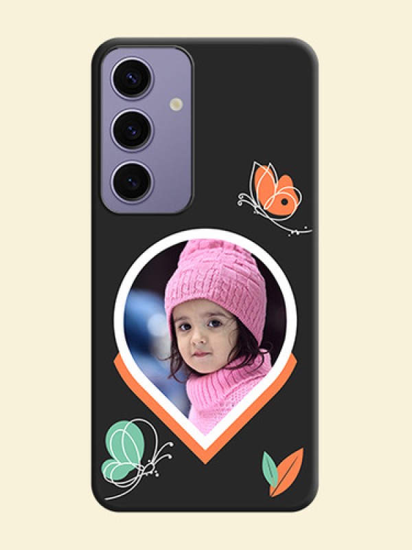 Upload Pic With Simple Butterly Design On Space Black Personalized Soft Matte Phone Covers - Galaxy S24 5G