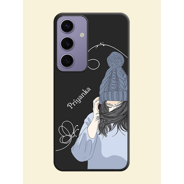 Girl With Blue Winter Outfiit Custom Text Design On Space Black Personalized Soft Matte Phone Covers - Galaxy S24 5G Girl With Blue Winter Outfiit Custom Text Design On Space Black Personalized Soft Matte Phone Covers - Galaxy S24 5G