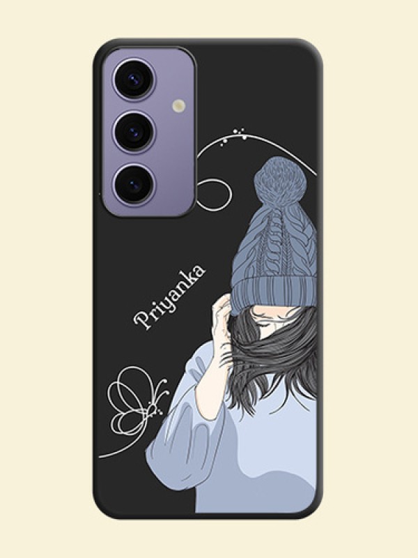 Girl With Blue Winter Outfiit Custom Text Design On Space Black Personalized Soft Matte Phone Covers - Galaxy S24 5G