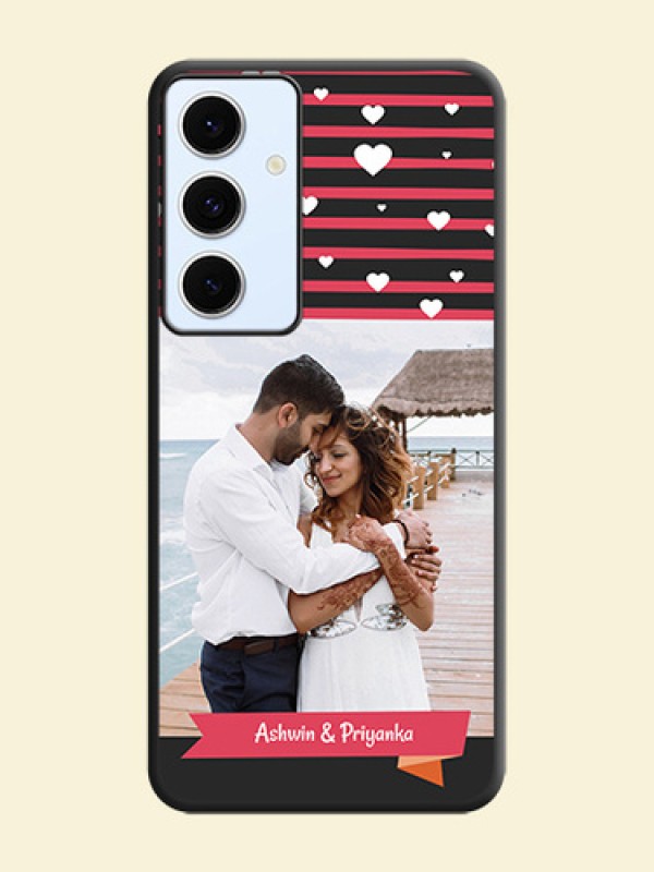 White Color Love Symbols with Pink Lines Pattern On Space Black Custom Soft Matte Mobile Back Cover - Galaxy S24 FE 5G
