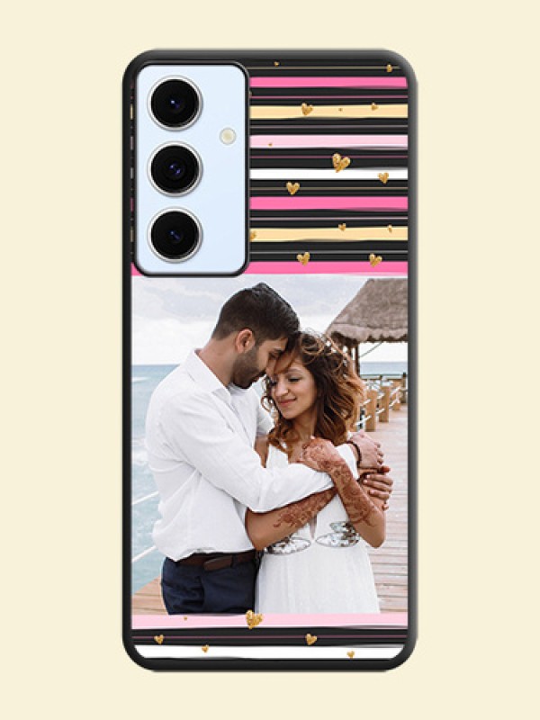 Multicolor Lines and Golden Love Symbols Design on Photo On Space Black Custom Soft Matte Mobile Back Cover - Galaxy S24 FE 5G