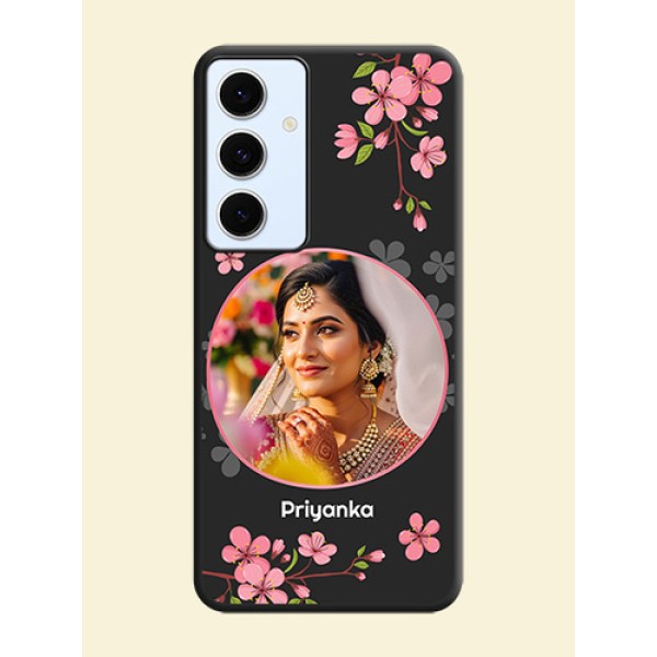 Round Image with Pink Color Floral Design on Photo On Space Black Custom Soft Matte Mobile Back Cover - Galaxy S24 FE 5G Round Image with Pink Color Floral Design on Photo On Space Black Custom Soft Matte Mobile Back Cover - Galaxy S24 FE 5G