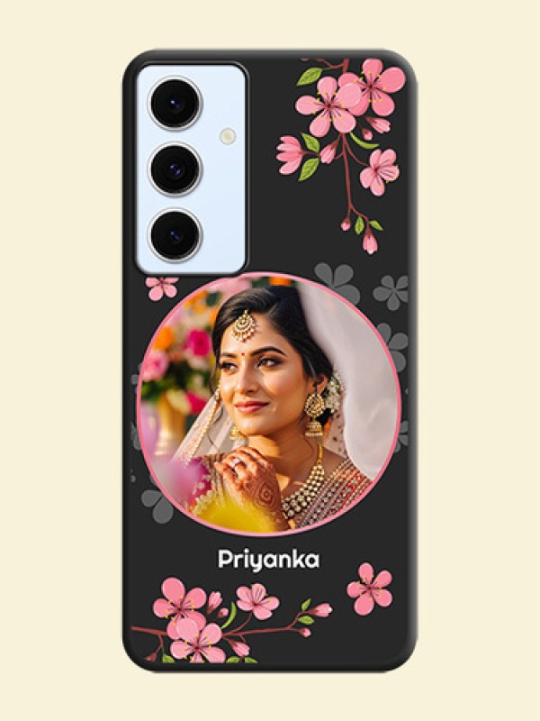 Round Image with Pink Color Floral Design on Photo On Space Black Custom Soft Matte Mobile Back Cover - Galaxy S24 FE 5G