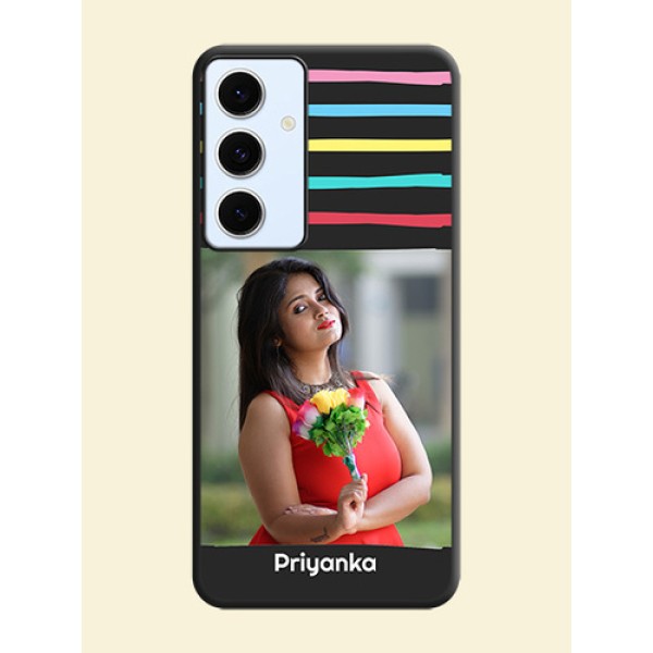 Multicolor Lines with Image On Space Black Custom Soft Matte Mobile Back Cover - Galaxy S24 FE 5G Multicolor Lines with Image On Space Black Custom Soft Matte Mobile Back Cover - Galaxy S24 FE 5G