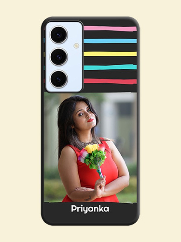 Multicolor Lines with Image On Space Black Custom Soft Matte Mobile Back Cover - Galaxy S24 FE 5G