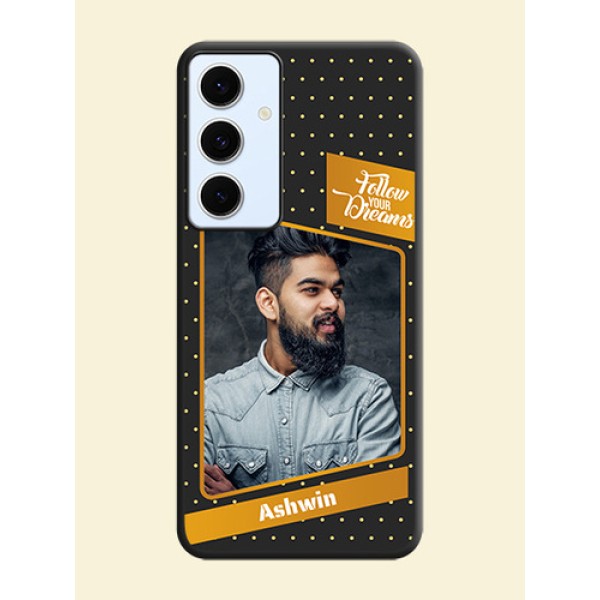 Follow Your Dreams with White Dots On Space Black Custom Soft Matte Mobile Back Cover - Galaxy S24 FE 5G Follow Your Dreams with White Dots On Space Black Custom Soft Matte Mobile Back Cover - Galaxy S24 FE 5G