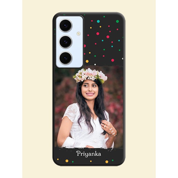 Multicolor Dotted Pattern with Text On Space Black Custom Soft Matte Mobile Back Cover - Galaxy S24 FE 5G Multicolor Dotted Pattern with Text On Space Black Custom Soft Matte Mobile Back Cover - Galaxy S24 FE 5G