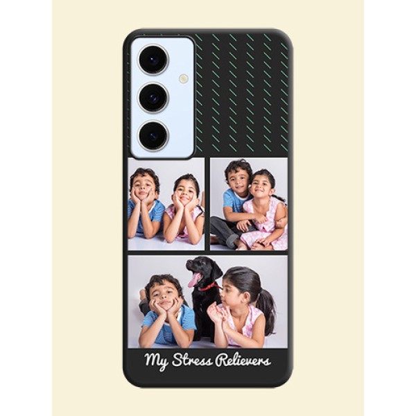 Cross Dotted Pattern with 2 Image Holder On Space Black Custom Soft Matte Mobile Back Cover - Galaxy S24 FE 5G Cross Dotted Pattern with 2 Image Holder On Space Black Custom Soft Matte Mobile Back Cover - Galaxy S24 FE 5G