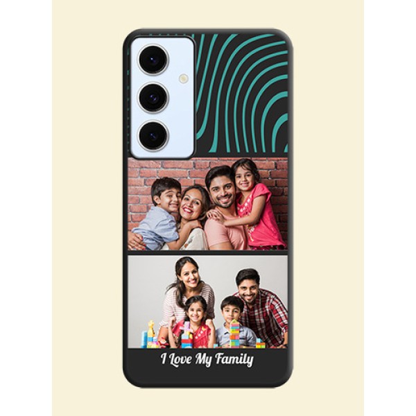 Wave Pattern with 2 Image Holder On Space Black Custom Soft Matte Mobile Back Cover - Galaxy S24 FE 5G Wave Pattern with 2 Image Holder On Space Black Custom Soft Matte Mobile Back Cover - Galaxy S24 FE 5G