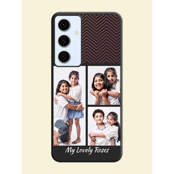 Wave Pattern with 3 Image Holder On Space Black Custom Soft Matte Mobile Back Cover - Galaxy S24 FE 5G Wave Pattern with 3 Image Holder On Space Black Custom Soft Matte Mobile Back Cover - Galaxy S24 FE 5G