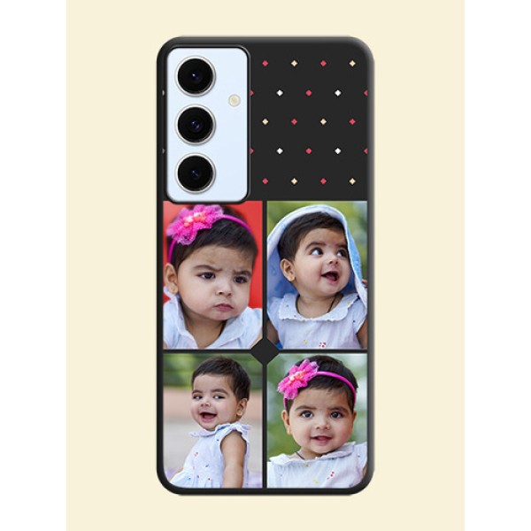 Multicolor Dotted Pattern with 4 Image Holder On Space Black Custom Soft Matte Mobile Back Cover - Galaxy S24 FE 5G Multicolor Dotted Pattern with 4 Image Holder On Space Black Custom Soft Matte Mobile Back Cover - Galaxy S24 FE 5G