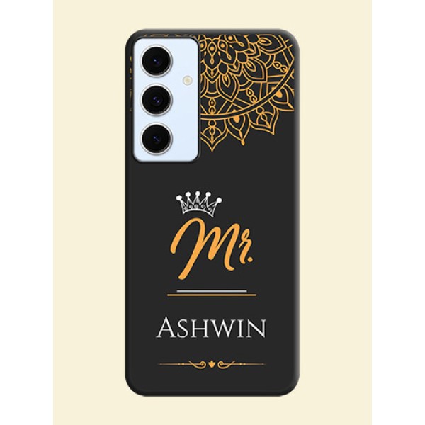Mr Name with Floral Design On Space Black Custom Soft Matte Mobile Back Cover - Galaxy S24 FE 5G