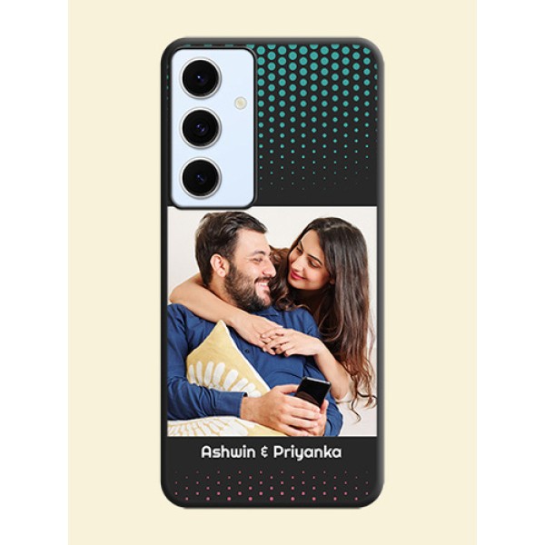 Faded Dots with Grunge Photo Frame and Text On Space Black Custom Soft Matte Mobile Back Cover - Galaxy S24 FE 5G Faded Dots with Grunge Photo Frame and Text On Space Black Custom Soft Matte Mobile Back Cover - Galaxy S24 FE 5G