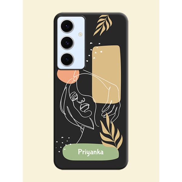 Custom Text With Line Art Of Women & Leaves Design On Space Black Custom Soft Matte Mobile Back Cover - Galaxy S24 FE 5G Custom Text With Line Art Of Women & Leaves Design On Space Black Custom Soft Matte Mobile Back Cover - Galaxy S24 FE 5G