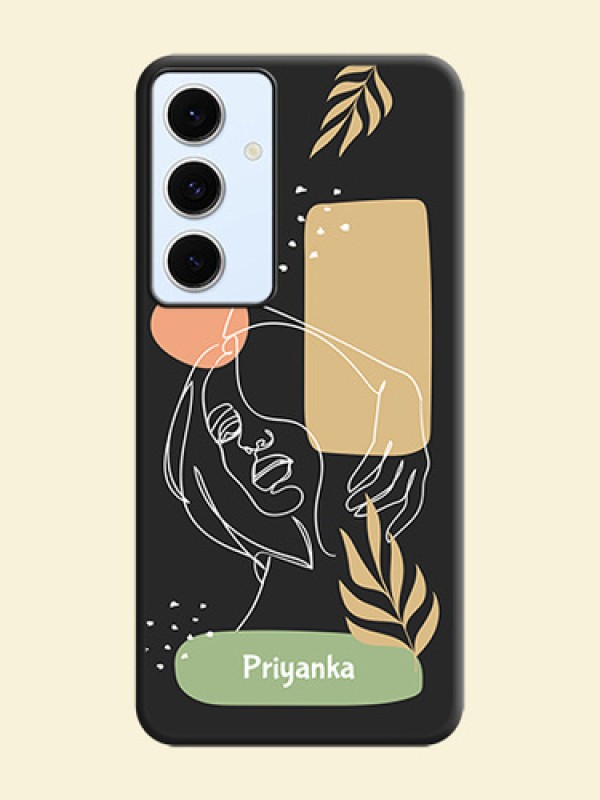 Custom Text With Line Art Of Women & Leaves Design On Space Black Custom Soft Matte Mobile Back Cover - Galaxy S24 FE 5G